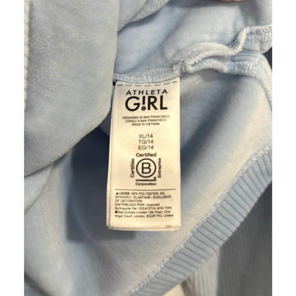 Athleta Girl XL Double Cozy Karma Ribbed Hoodie Cropped Mist Blue Heather Velour - Picture 6 of 7